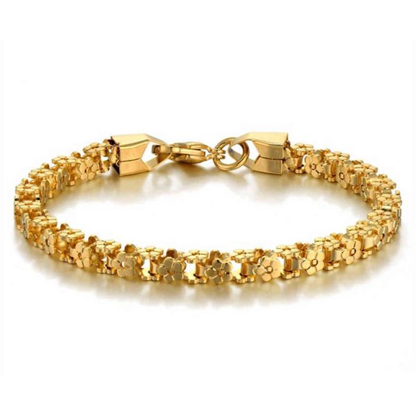 

women's bracelet stainless steel 18/21cm female gold color flower box chain link for women jewelry gift pulsera, Golden;silver
