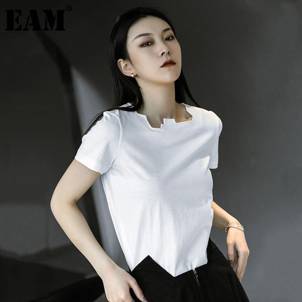 

women's t-shirt [eam] women white irregular collar casual personalityt-shirt round neck short sleeve fashion tide spring summer 2021 1d