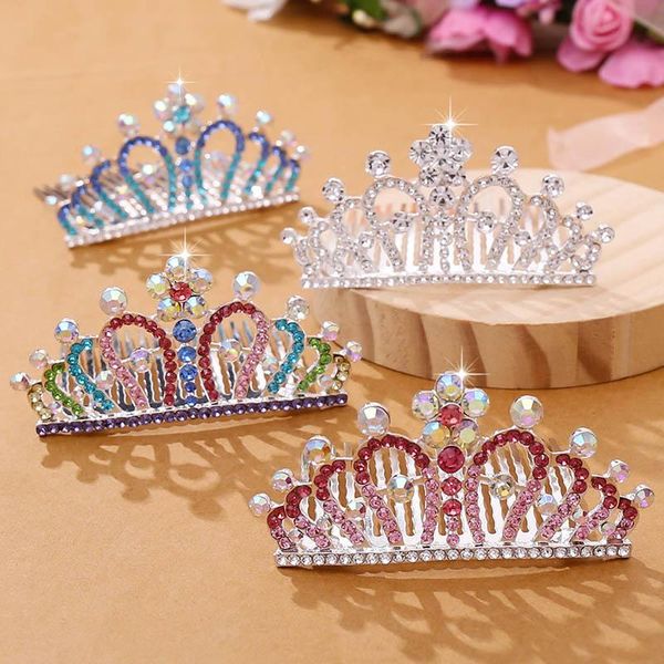 

other getnoivas children tiaras small kids girls crowns birthday coloful rhinestone crystal hair comb princess headwear accessories sl, Golden;white