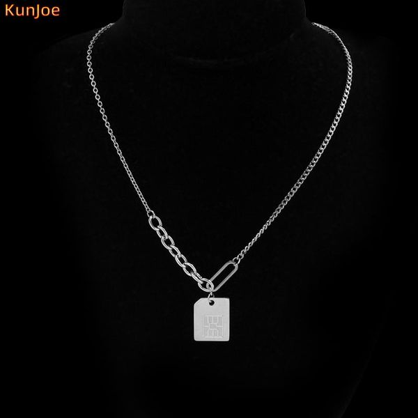 

chains kunjoe fashion vintage geometric square pendant necklace for women silver color titanium steel choker couple jewelry