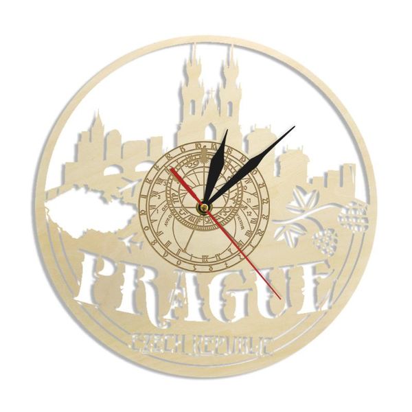 

wall clocks czech cityscape prague skyline wooden clock housewarming decor tourism gifts astronomical