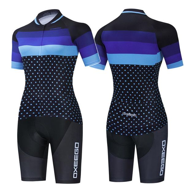 

racing sets oxeego women's cycling jersey set summer anti-uv bicycle clothing quick-dry mountain female bike clothes, Black;blue