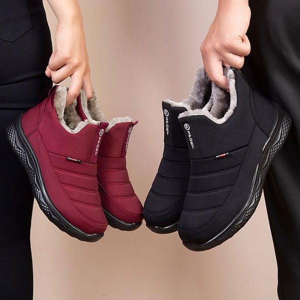 

boots winter casual women snow ankle platform ladies rubber booties female fur low women's cotton shoes 2021, Black