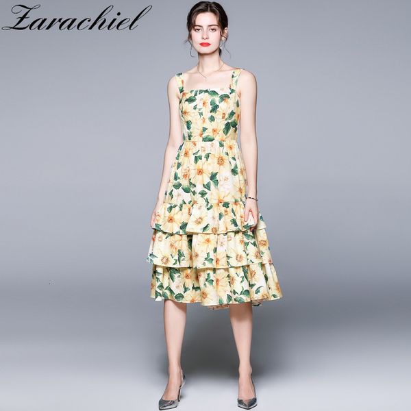 

dresses summer boho floral women's spaghetti strap backless camellia flower printed cascading ruffles beach midi es, Black;gray