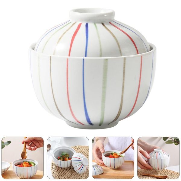 

bowls 1 pc ceramic bowl creative dessert rice with lid (assorted color)