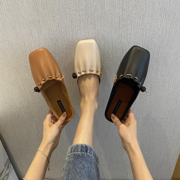 

shoes woman 2021 slippers casual female mule cover toe pantofle loafers low luxury mules flat summer slides rome hoof heels, Black
