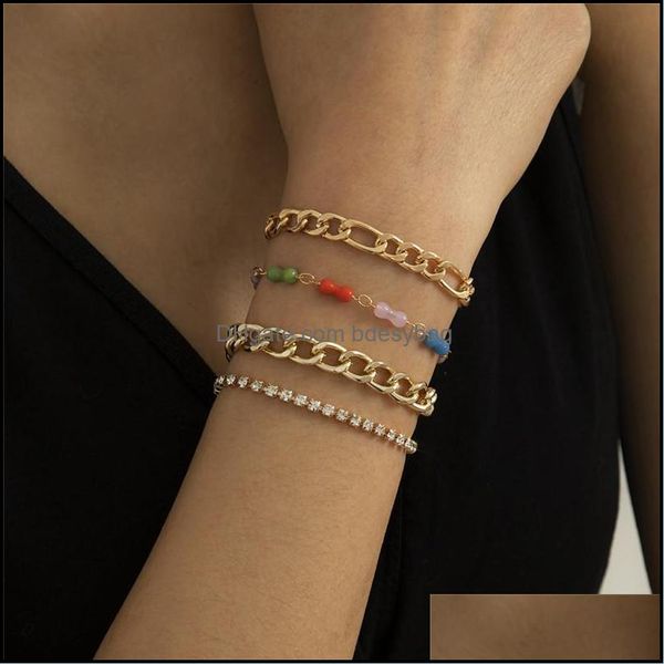 

charm jewelrycolorf acrylic beaded chains bracelets women metal fl diamond hand jewelry sets european business party gold chain link aessori, Golden;silver