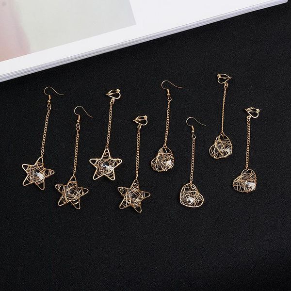 

dangle & chandelier japan and south korea fashion personality winding hollow five-pointed star zircon earrings simple long female, Silver