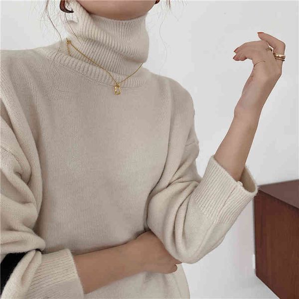 

spring autumn ol minimalist outwear pullover warm winter bottoming sweater women elegant knitted sweaters 210421, White;black