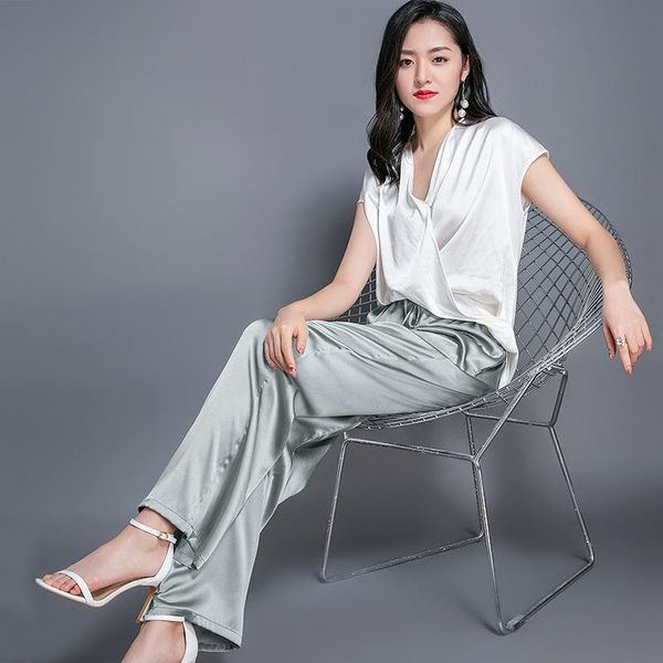

women pants wide leg trousers ladies thin lace up high waist loose for summer silk pant femme plus size women's & capris, Black;white