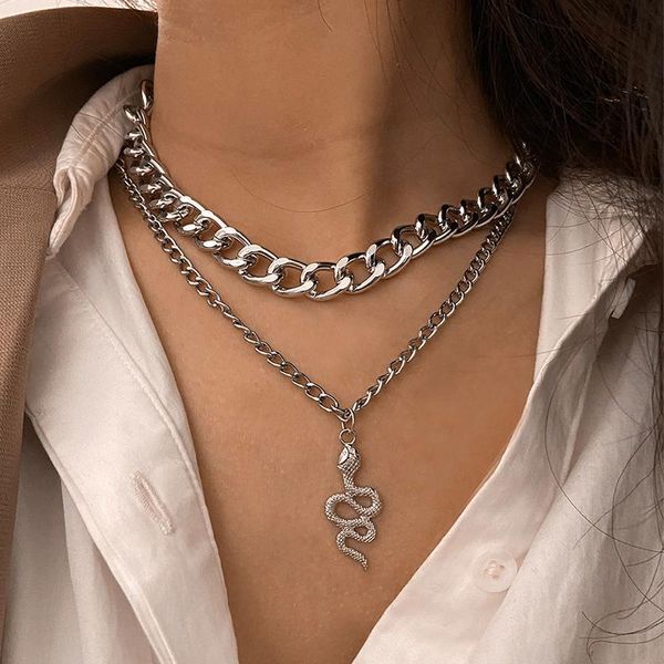

vintage snake necklace for women girls collier silver gold color multi-layered charms chain necklaces fashion punk jewelry chains