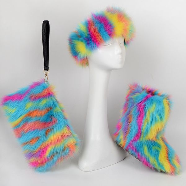 

factory direct wholesale fur boots kids set faux fur boots with matching purse and head band fur snow boots