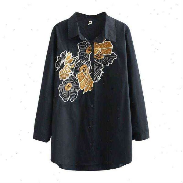 

autumn floral long sleeve womens shirts embroidery loose oversize clothing k91 9013, White