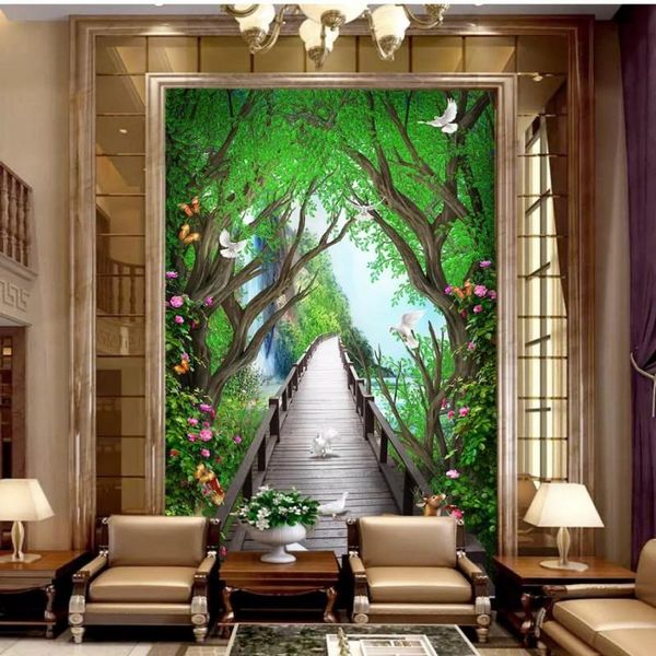 

wallpapers dropship beautiful dreamy wooden board wallpaper bridge elk flower vine 3d porch entrance background wall murals