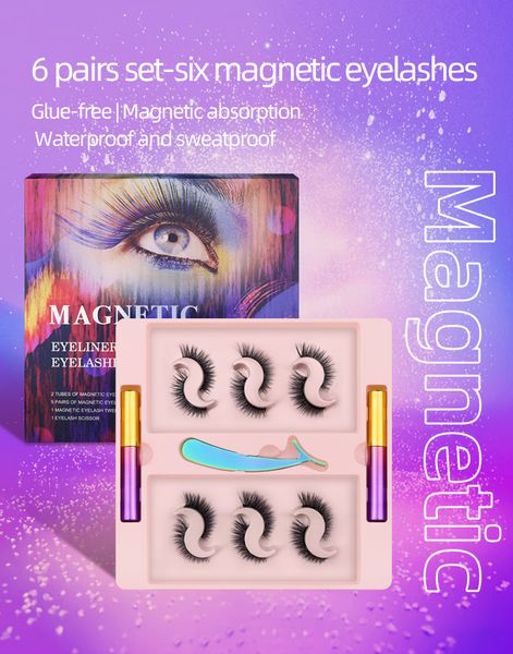 

thick natural 6 pairs magnetic false eyelash glue-3d mink hair fake lashes with magnet liquid eyeliner soft & vivid eyelashes extensions