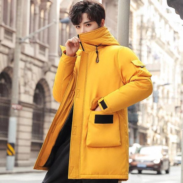 

Men's Down & Parkas Winter Men Coat Hood solid ColorCasual Parka Outwear Thicken Warm hooded Slim Fit Student Black Yellow WOER