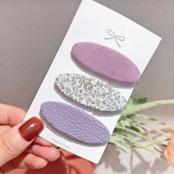 

hair accessories children's small fresh floral hairpin girls solid color fabric oval bb clip sweet hairgrips headdress, Slivery;white