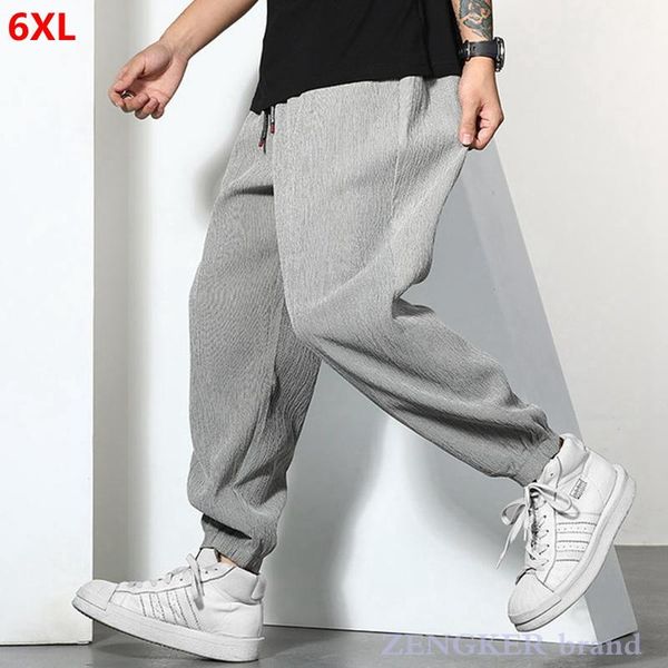 

men's pants summer gray plus size joggers ice silk casual quick-drying thin nine-point trousers 6xl 5xl 4xl, Black