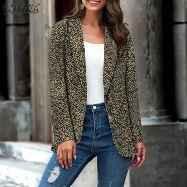 

women's suits & blazers fashion leopard blazer women corduroy coats zanzea 2021 casual long sleeve printed outwears female button overc, White;black