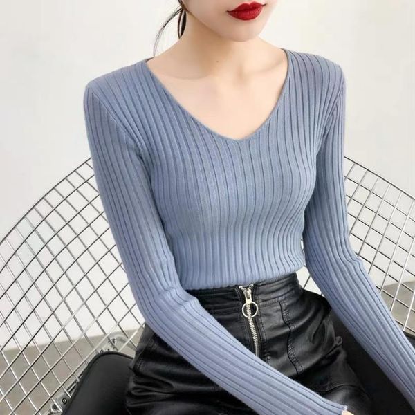 

girl winter women sweaters full sleeve pullover knitted v neck slim bodycon knitwear elegant outwear jumpers, White;black