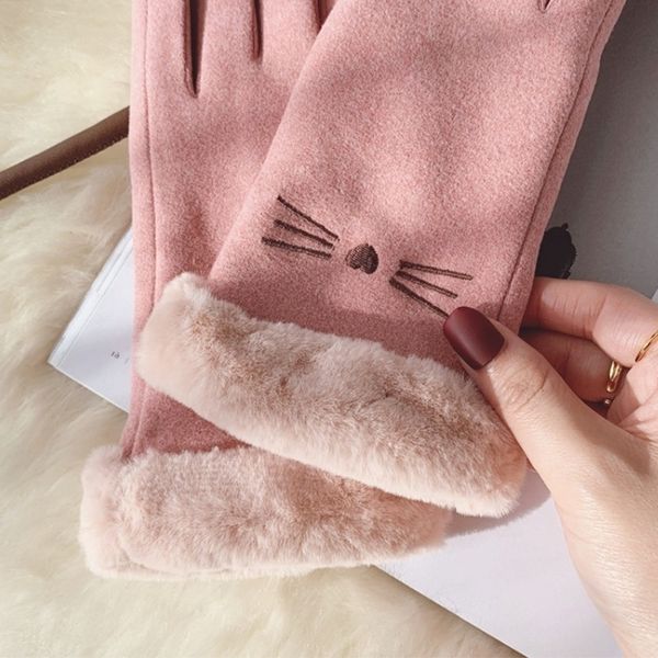 

suede fleece mouth plush outdoor cycling gloves winter women's warm touch screen gloves, Black