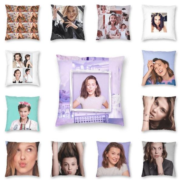 

cushion/decorative pillow funny cute millie bobby brown cushion cover sofa decoration tv star girl actor square 45x45