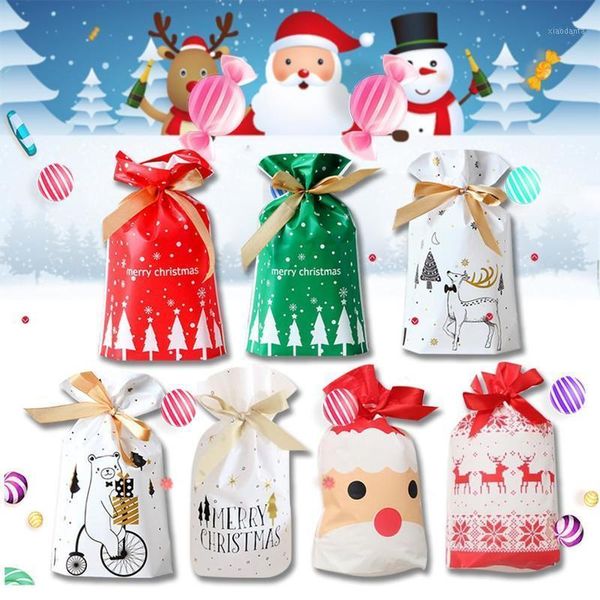 

christmas decorations 10/20/50pcs santa gift bag candy snowflake crisp drawstring merry for year 2021 presents