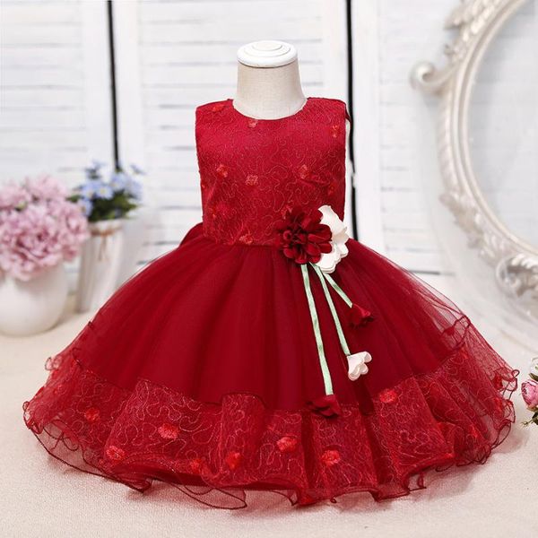 

girl's dresses korean girls lace dress baby birthday party flower girl ball gown 3rd outfit baptism clothes, Red;yellow