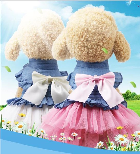 

dog apparel summer pet clothes cute small cat lace denim dress vip teddy puppy costume for chihuahua