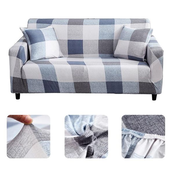 

chair covers blue square lattice sofa for living room 1/2/3/4 seater