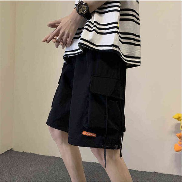 

shorts men's summer thin capris loose fashion functional pants, White;black