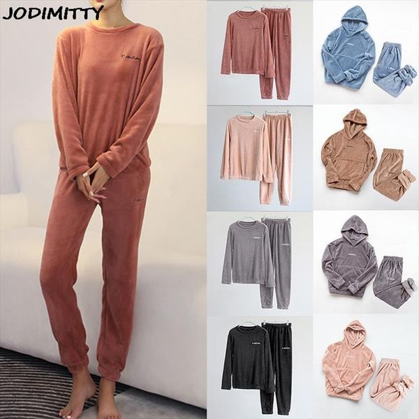 

autumn winter flannel pajama set womens sleepwears fleece pajamas homewear thick warm coral velvet female nightgown suit, Black;red