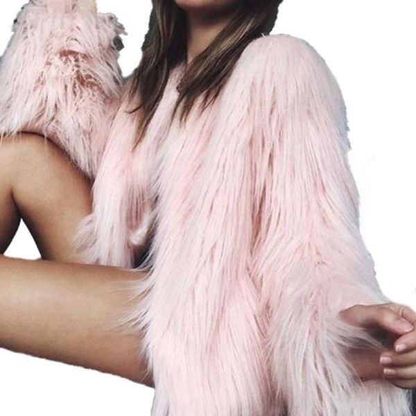 

women's jackets 2021 warm winter women clothes furry faxu fur coat hairy long sleeve collarless female plus size outwear 10 solid color, Black;brown