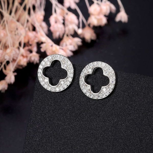 

qibao s925 sterling silver lucky clover hollow circle female korean version simple temperament fashion earrings accessories, Black