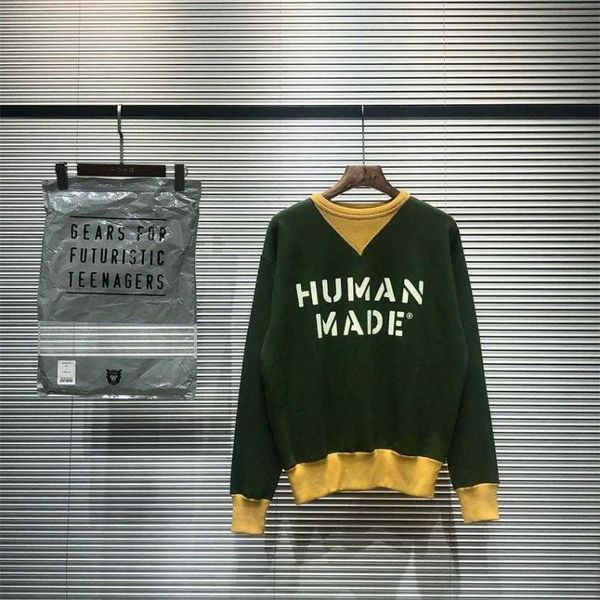 

men's hoodies & sweatshirts human made crewneck fleece sweatshirt pullover hoodie harajuku hip hop men clothing skateboard japanese str, Black