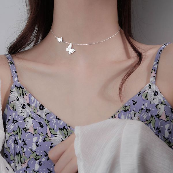 

butterfly necklace female collarbone chain contracted temperament neck chain dust super fashion necklace neck ornaments, Silver