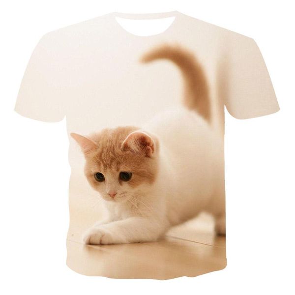 

men's t-shirts 2021 european style short sleeve 3d printed t-shirt, playful cat series factory direct sales, White;black