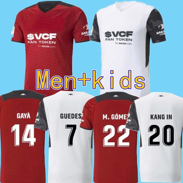 

men + kids kit 21 22 valencia soccer jerseys 2021 home away guedes gameiro florenzi red white camisetas de futbol rodrigo m.gomez jersey foo, Black;yellow