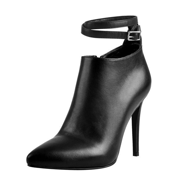 

womens 10cm ankle strap point toe heeled boot matte patent leather side zipper booties plus size us5us15, Black