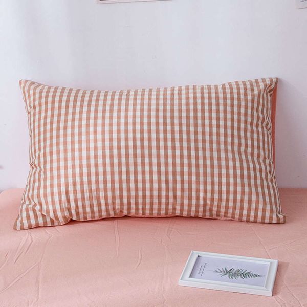 

cases japanese wash cotton pillow case pure color lattice single simple 48 * 74