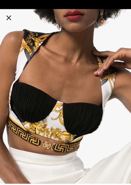 

2021s fashion designer camis womens brand vers and ace camisole vintage print gold portrait buckle tube lingerie women cami, White