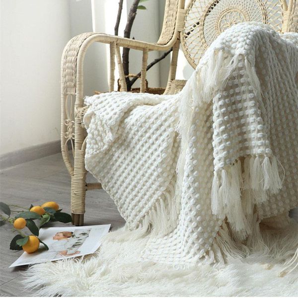 

blankets 127x170cm soft knitted blanket chenille leisure shawl tassel for sofa bedroom living room air-condition throw