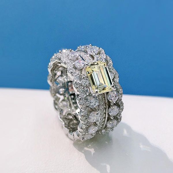 

cluster rings solid 925 sterling silver sparkling full created moissanite citrine finger for women wedding party fine jewelry gift, Golden;silver
