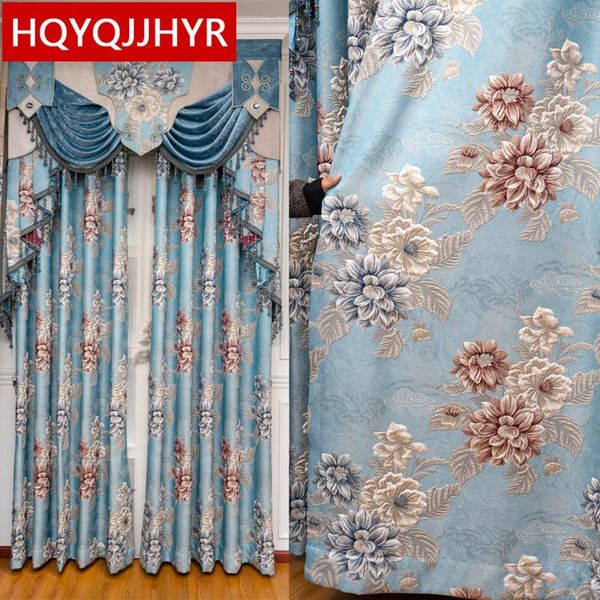 

curtain & drapes european 3d blue jacquard decoration full blackout luxury living room curtains custom villa bedroom