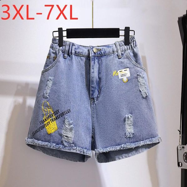 

women's shorts fit weight 65-150kg summer plus size jeans for women large loose wide leg hole pocket denim 3xl 4xl 5xl 6xl 7xl, White;black