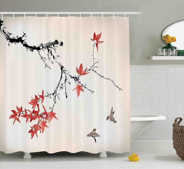 

shower curtains japanese curtain cherry blossom sakura tree branches romantic spring themed watercolor bathroom home decor