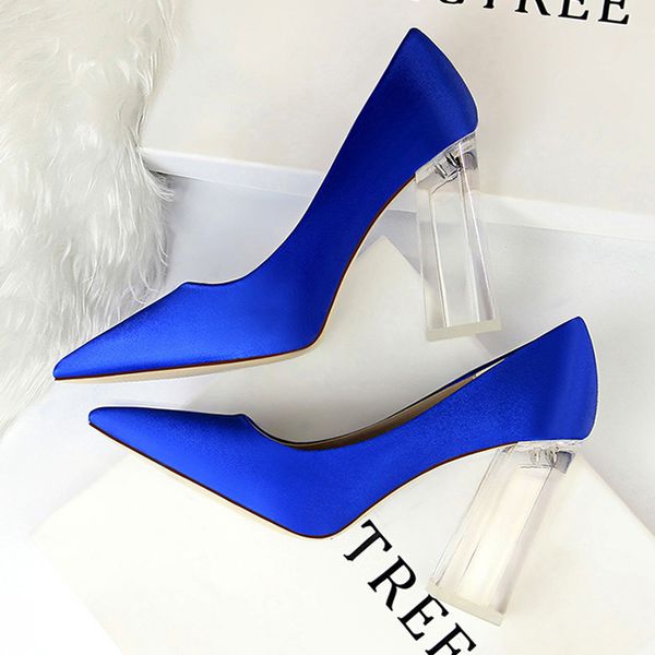 

2021 shoes clear crystal woman pumps silk high heels shoes wedding shoes women heels party female plus size 1, Black
