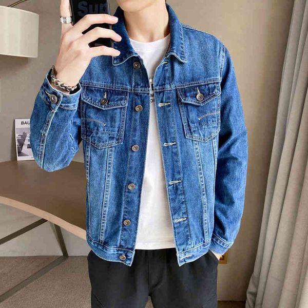 

slim fit fashion clothes men's hong kong style cowboy jacket new stylebalencaiga, Black;brown