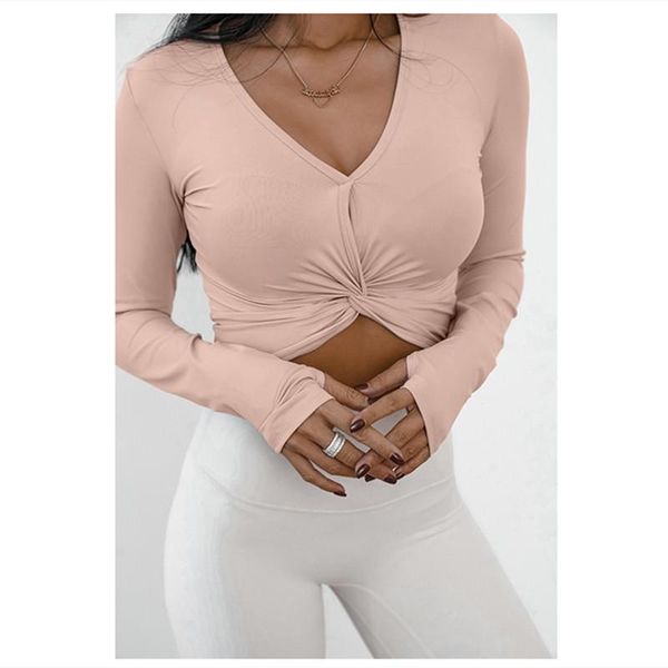 

spring autumn sports gym women fitness t shirt woman long sleeve yoga deep v-neck sport wear outfits, White;red