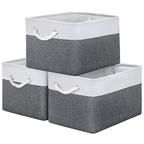 

storage basket bins 3-pack - large collapsible cubes organizer for shelf closet bedroom, perfect box baskets